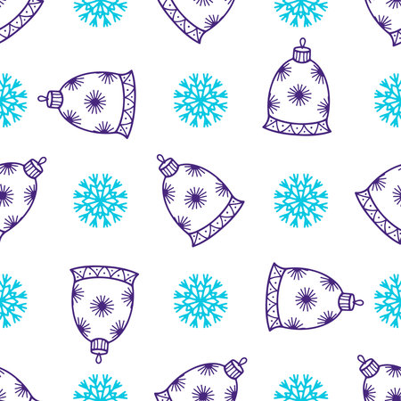 Cute Christmas pattern with snowflakes and bells on white background for factory prints, wrapping paper and gift wrapping.のイラスト素材