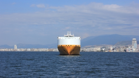 Front of big cargo ship in Izmir bayの写真素材