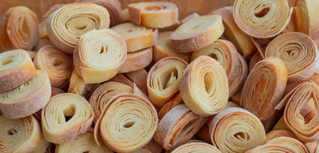 Organic homemade village pasta in the form of spiralsの写真素材