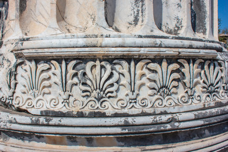 Fragment of the column with an ornament in the temple of Apollo in Didim, Turkey