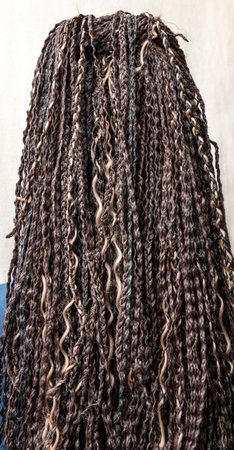 model with black and light beige colors kanekalon material African braids on the hair