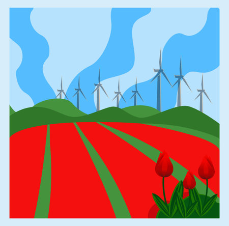 A sea of ââflowers. Tulip fields.のイラスト素材
