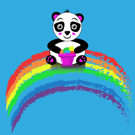 Baby panda on the rainbowのイラスト素材
