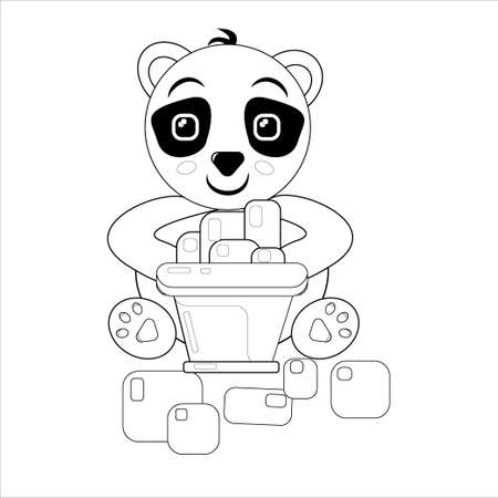 Panda gardener. Coloring book for children.のイラスト素材