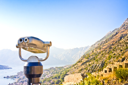 City view binocular in Kotor. Stationary species binoculars - binoskopの写真素材