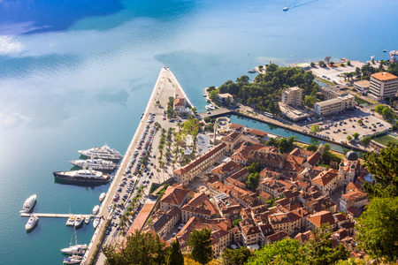 Yacht Pier Marina in the Adriatic sea in the old town of Kotor. Montenegroのeditorial素材