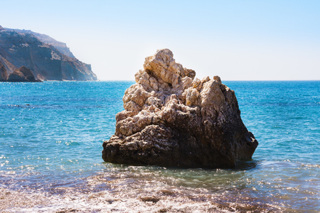 Love beach. Aphrodite's Rock - Aphrodite's birthplace near Paphos City. The rock of the Greek (Petra tou Romiou). Cyprus islandの写真素材