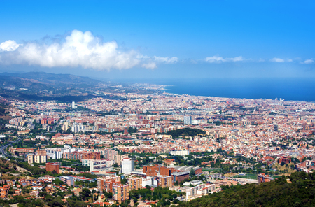 Panoramic view of Barcelona and sea from Tibidabo, Spainの写真素材