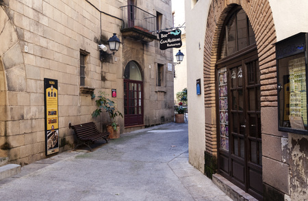 Barcelona, Spain - January 21, 2019: Territory of unique architectural complex Poble Espanyol the Spanish village, where copies of known and beautiful houses of country housesのeditorial素材