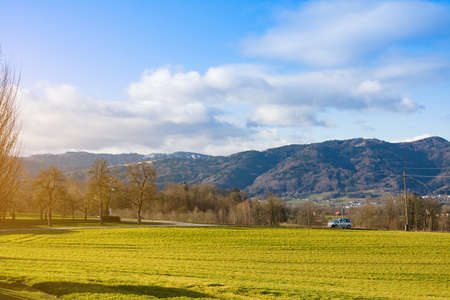 Scenic view on Alps in summer morning, Nussbach, Austriaの写真素材