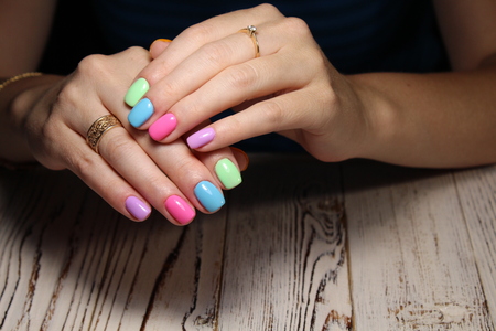 stylish design of manicure on long beautiful nailsの写真素材