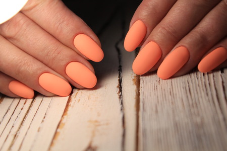 stylish manicure design on beautiful long nailsの写真素材