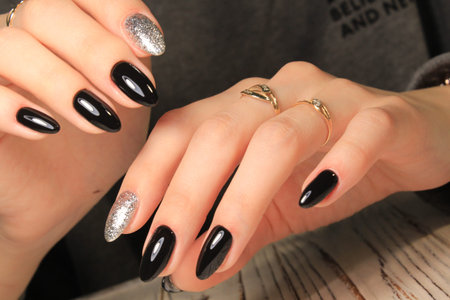beautiful fashion manicure with a design on long nails