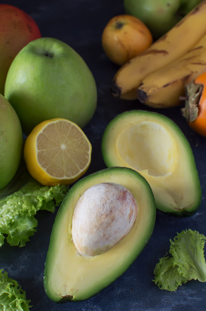 Food, avocado, banana, apple, lemon, lettuce, persimmon,の写真素材