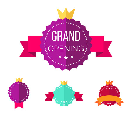 Grand opening banners/badges design over a white background. Flat style.のイラスト素材