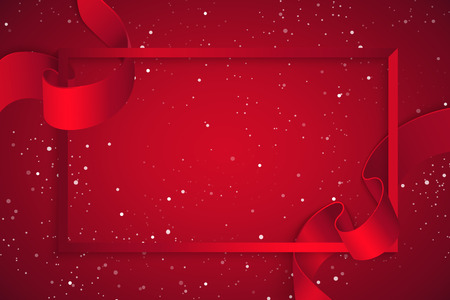 Red frame with realistic curving red ribbon. Background for greeting card and promotion.のイラスト素材