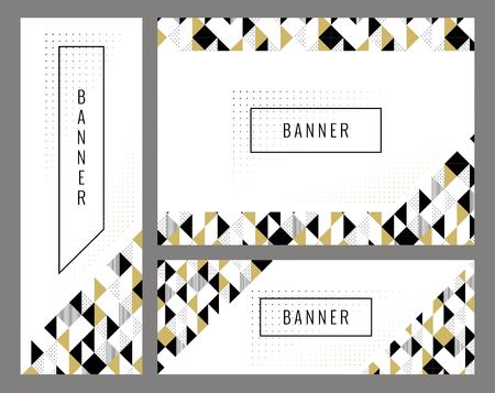Trendy geometric cards with abstract seamless pattern. Gold black and white triangle Pattern. Vector illustrationのイラスト素材