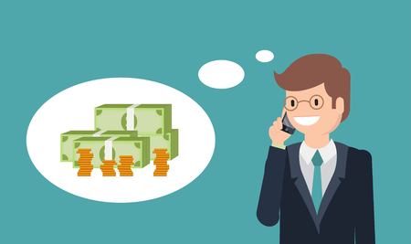 Closeup of handsome young businessman talking on mobile phone. Business concept. Vector illustrationのイラスト素材