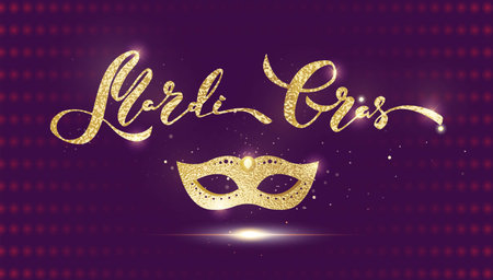 Mardi gras golden script and mask.のイラスト素材