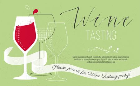 Cute wine tasting invitation card. Vector illustrationのイラスト素材