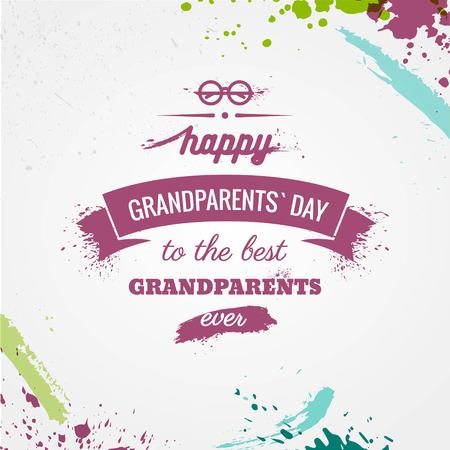 Happy Grandparents` Day watercolor typographic greeting card with splashes. Vector typographic illustration of Happy Grandparents Day retro label.  Lettering composition. Postcard designのイラスト素材