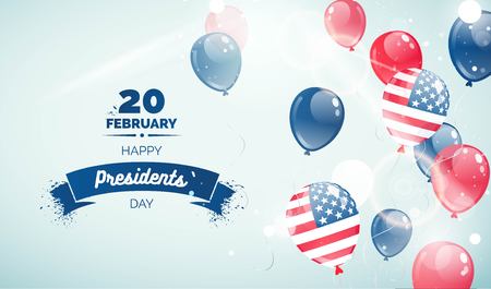 Happy Presidents` Day flyer, banner or poster. Holiday background with  flying balloons, paint splatters and text. Vector illustrationのイラスト素材