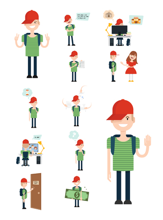 Set of various poses of schoolboyのイラスト素材