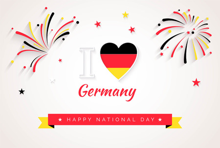 3 October. Germany Independence Day greeting card. Celebration background with heart shape flag and ribbon. Vector illustration.のイラスト素材