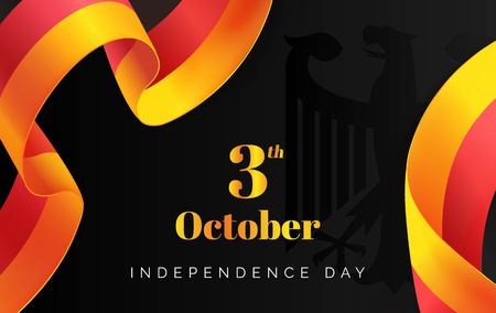 Tag der Deutschen Einheit. 3 october.Germany Independence Day greeting card. Celebration background with waving german flag and emblem. Vector illustrationのイラスト素材