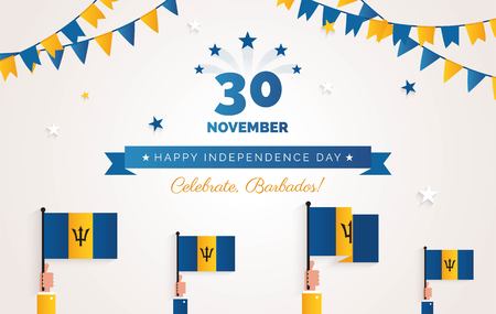 30 november.Barbados Independence Day greeting card.  Holiday background with waving flags, ribbon and garlands. Vector flat illustrationのイラスト素材