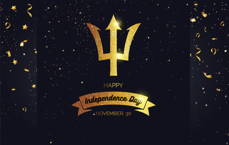 30 november.Barbados Independence Day greeting card. Greeting card with golden sparkling emblem and...