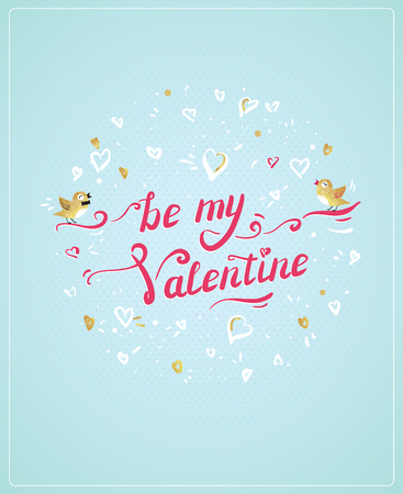 Valentines day vintage lettering background. Greeting card with hearts and birds. Typography.Vector illustration.のイラスト素材