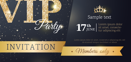 VIP party premium horizontal invitation card. Black and golden design template. Vector illustrationのイラスト素材