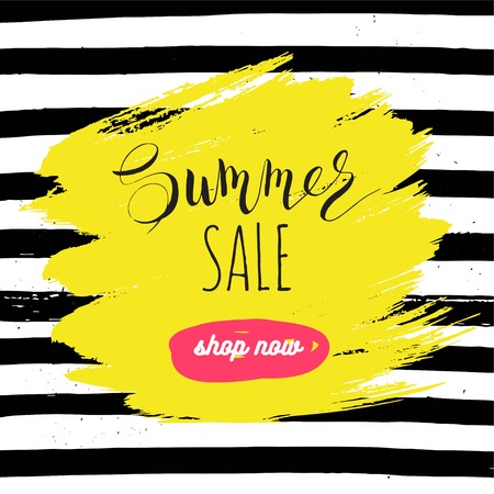 Summer sale Concept. Summer sale script. Summer background with black and yellow brush strokes. Template Vector illustration.のイラスト素材