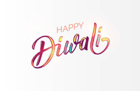 Happy Diwali colorful calligraphic lettering poster. Colorful hand written font with paint/ink splatters. Vector illustrationのイラスト素材