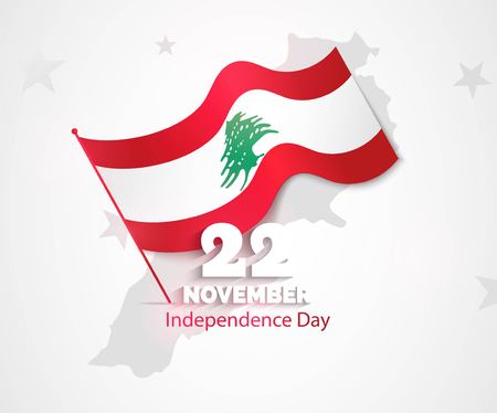 22 November. Lebanon Independence Day greeting card. Celebration background with map silhouette and waving flag.のイラスト素材