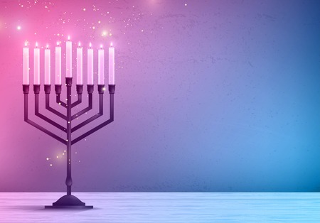 Hanukkah, the Jewish Festival of Lights, festive background with menorah and golden lights. Vector illustrationのイラスト素材