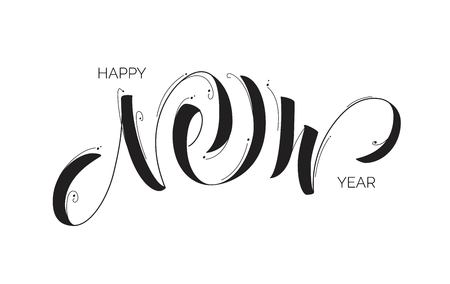 Happy new year modern brush calligraphy isolated on white.  Vector illustrationのイラスト素材