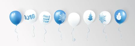 Happy new year 2018 blue and white  balloons. Christmas celebration background. Vector illustrationのイラスト素材