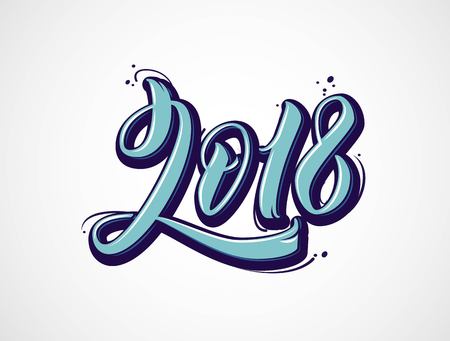 2018 lettering numbers isolated on white. Greeting card design with 3D text. Vector illustrationのイラスト素材