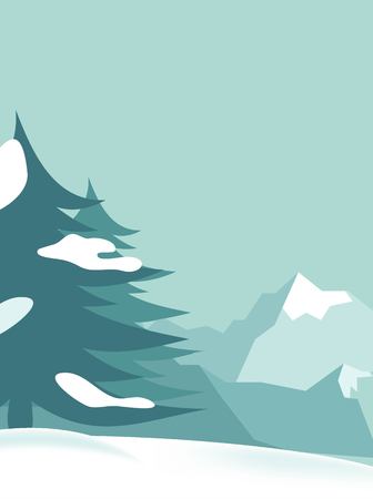 Beautiful winter background with trees and mountains. Vector cartoon illustrationのイラスト素材