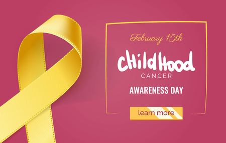 Childhood cancer awareness banner with yellow ribbon symbol on pink background. Vector illustrationのイラスト素材