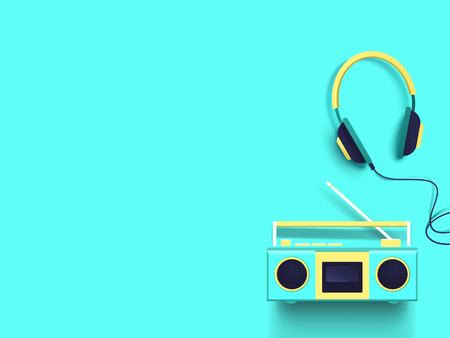 Radio and headphones on turquoise background.のイラスト素材
