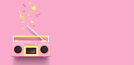 Radio and music notes on pink background.のイラスト素材