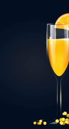 Cocktail Party invitation. Flyer or poster design with mimosa cocktail on black background. Vector illustrationのイラスト素材