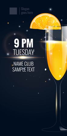 Cocktail Party invitation. Flyer or poster design with mimosa cocktail on black background. Vector illustrationのイラスト素材