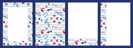 Collection of abstract summer backgrounds with seamless pattern for brochure, poster design. Vector illustrationのイラスト素材