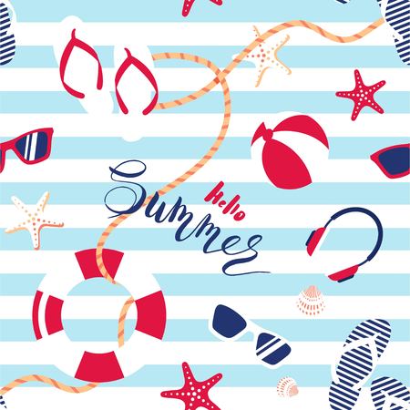 Summer seamless pattern. Cute summer marine striped background.  Vector illustrationのイラスト素材