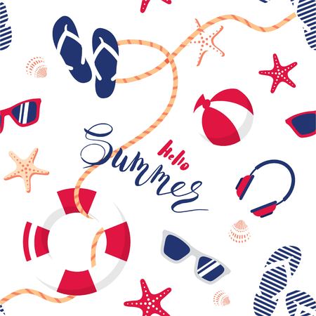 Summer seamless pattern. Cute summer nautical background.  Vector illustrationのイラスト素材