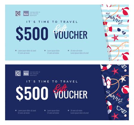 Set of summer gift vouchers for kids and baby goods .  Gift certificate for a holiday.  Vector flat illustrationのイラスト素材